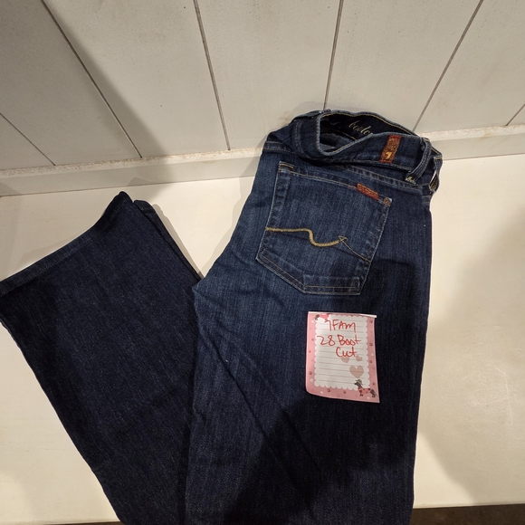 7 For All Mankind Women's Dark & Medium Blue Flare Jeans - Picture 5 of 7